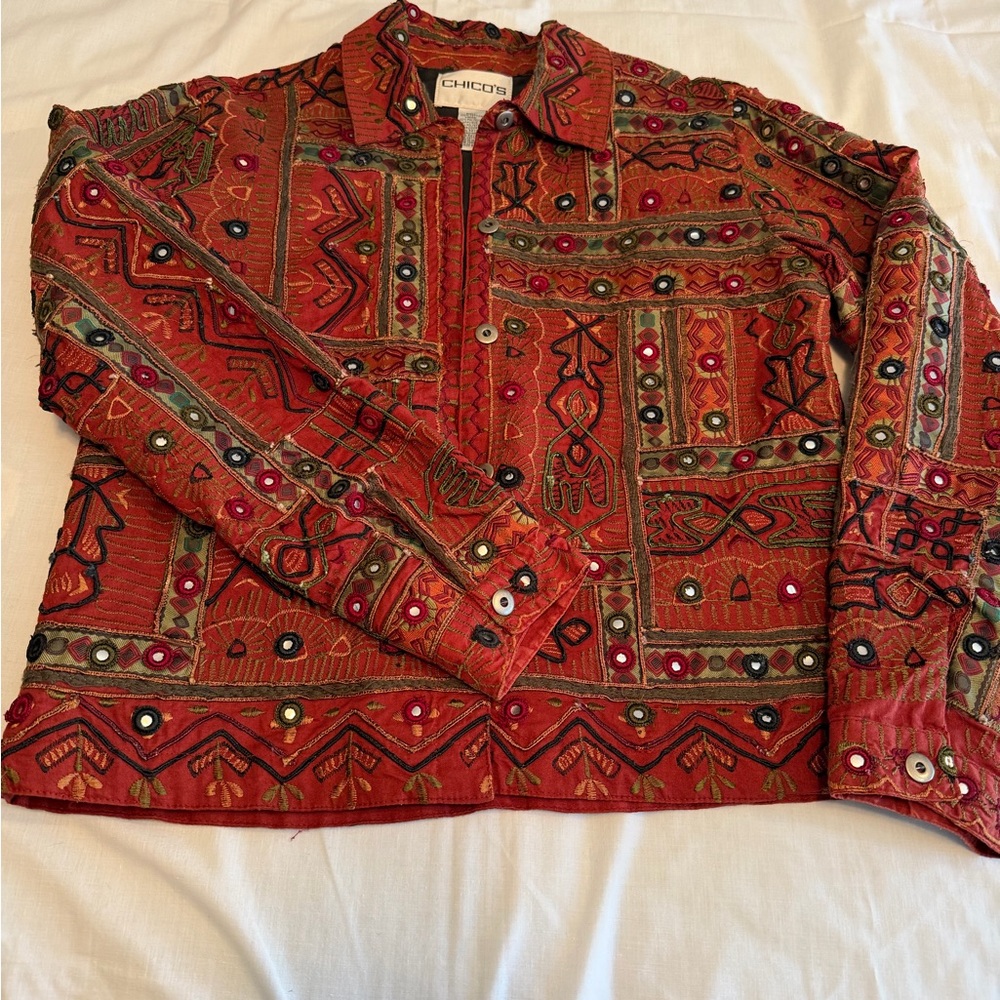Chico's Red Embroidered Jacket